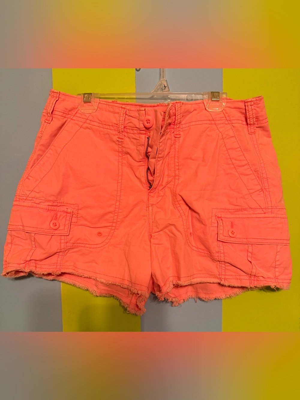 American Eagle Outfitters Neon Coral Cargo Cutoff Shorts size 4